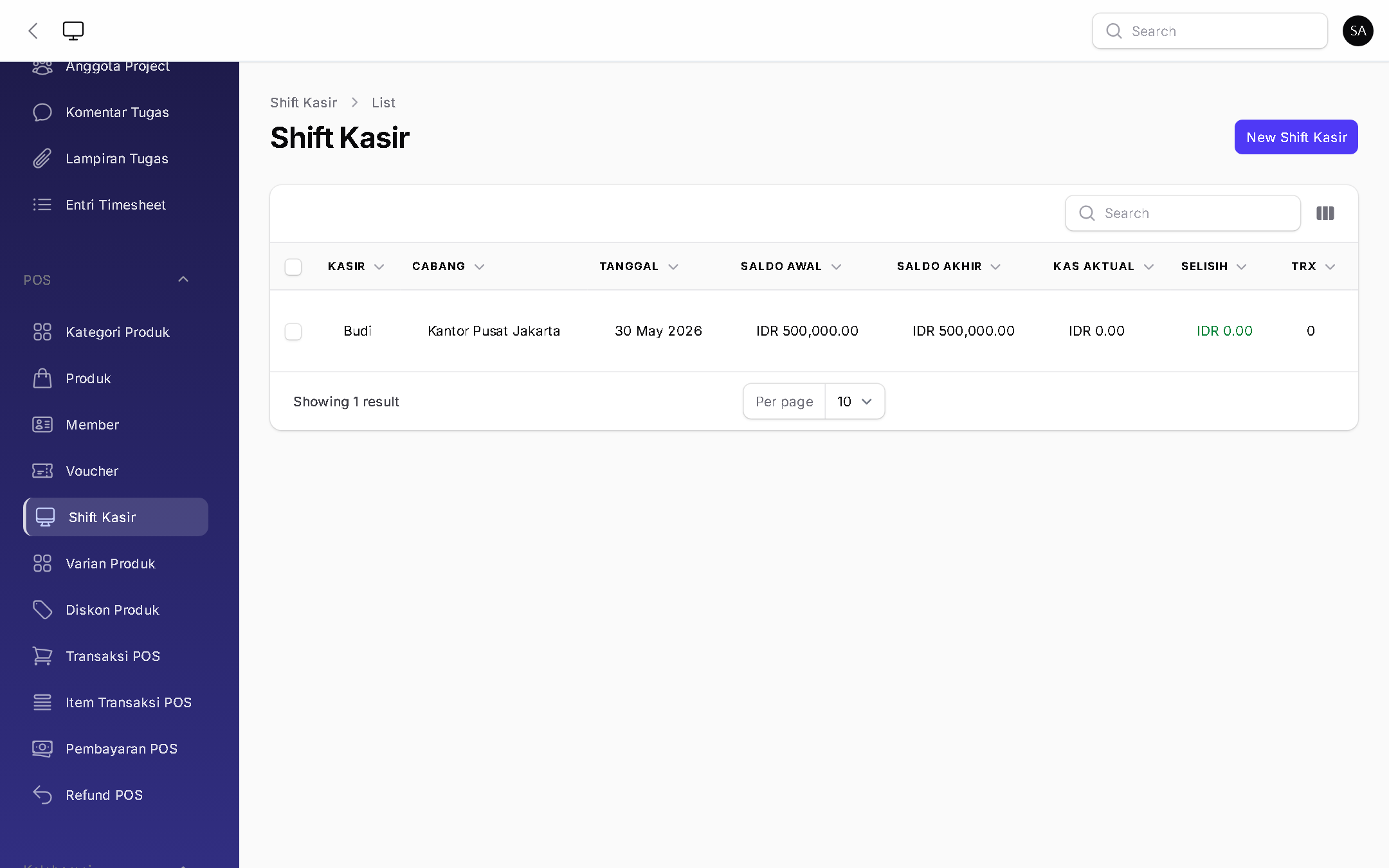 Shift Kasir - BizOS